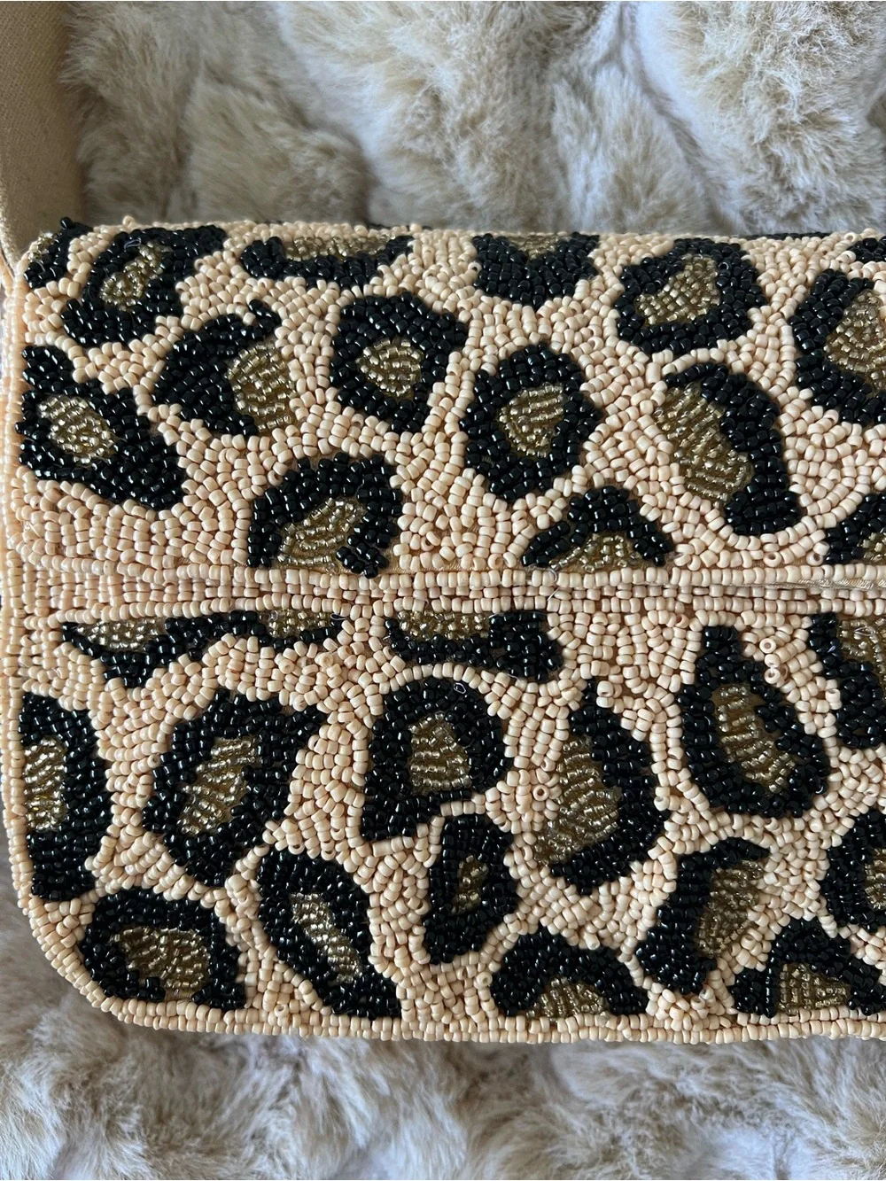 NEW America & Beyond Leopard Beaded Shoulder Bag in Beige and Black